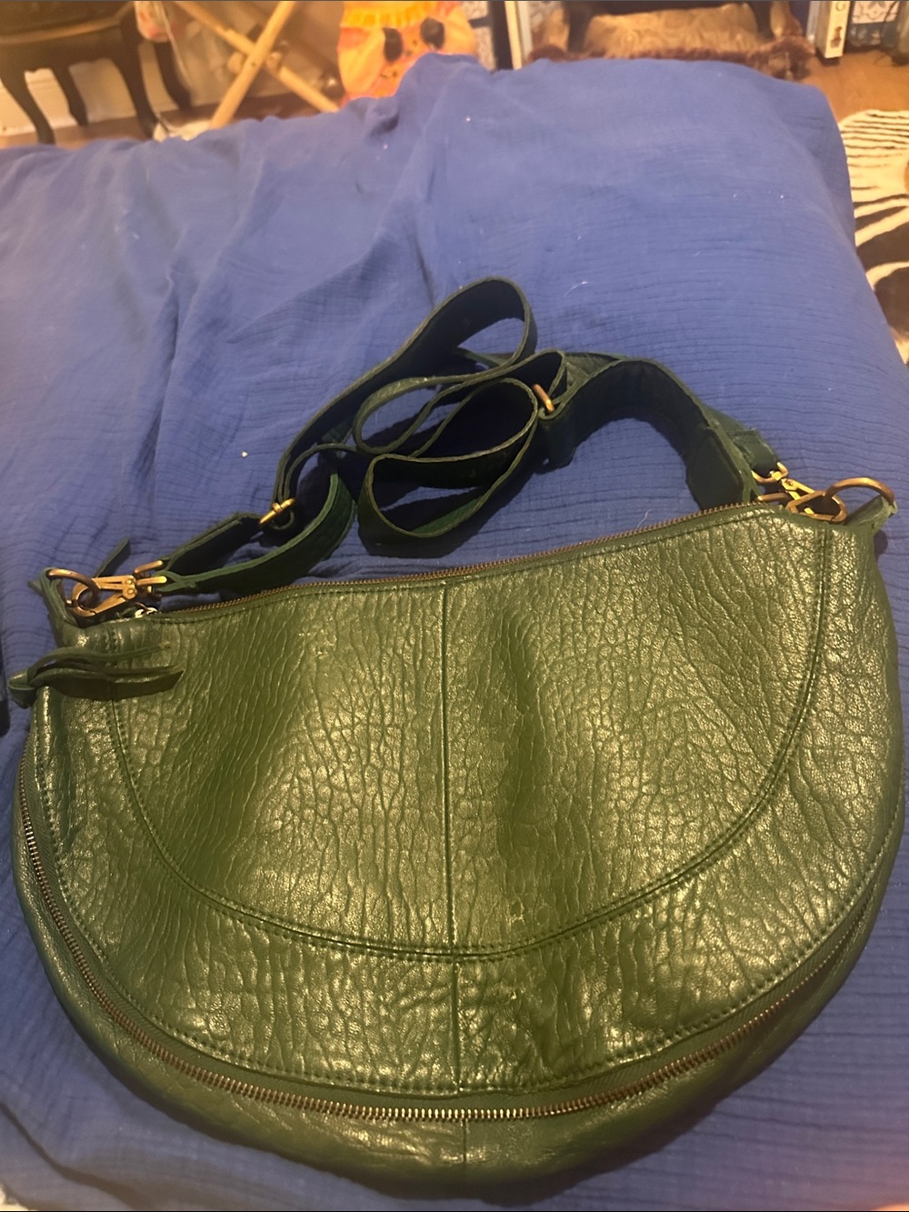 Anthropology Green Leather Hobo Shoulder Bag - Picture 2 of 3